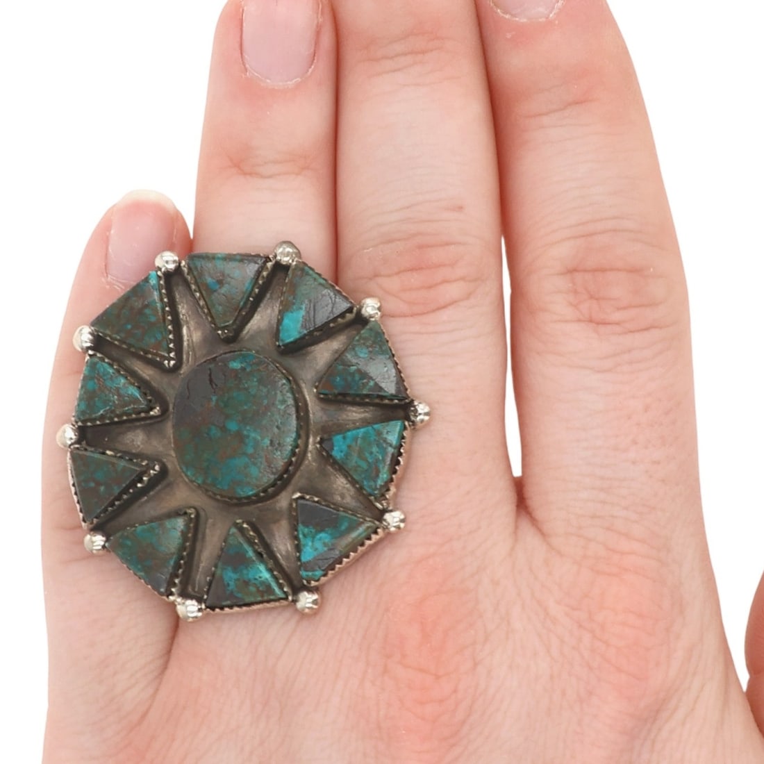 Selena Warner Acoma Sterling Turquoise Ring Sz 6: Selena Warner Acoma Sterling Turquoise Ring Sz 6, 15g