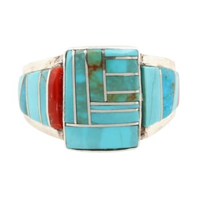 Darlene Noble Navajo Sterling Multi-Stone Inlay Ring Sz 13.25