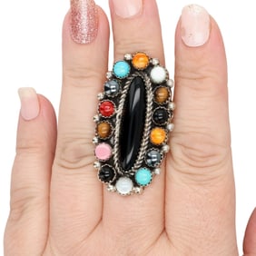 Ella Spencer Navajo Sterling Multi-Stone Ring Sz 10.25