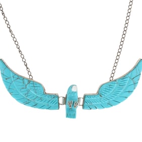 Ben Livingston Navajo Handmade Sterling Turquoise Carved Eagle Necklace