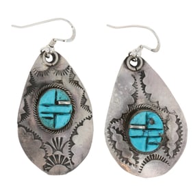 Gilbert Tom Navajo Handmade Sterling Kingman Turquoise Earrings