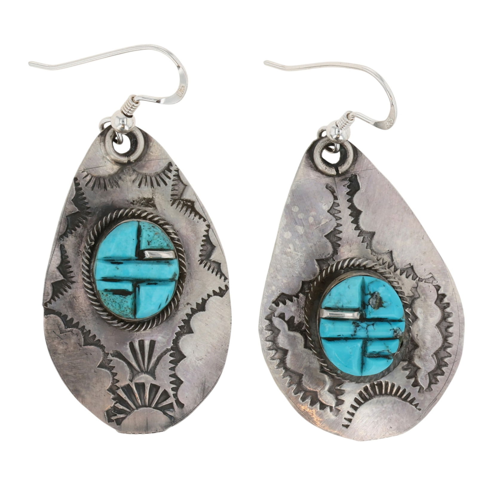 Gilbert Tom Navajo Handmade Sterling Kingman Turquoise Earrings: Gilbert Tom Navajo Handmade Sterling Kingman Turquoise Drop Dangle Earrings 13g