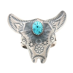 Tim Yazzie Navajo Sterling Turquoise Bull Ring Sz 8.5