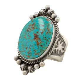Sam Yellowhair Navajo Sterling Kingman Turquoise Ring Sz 6