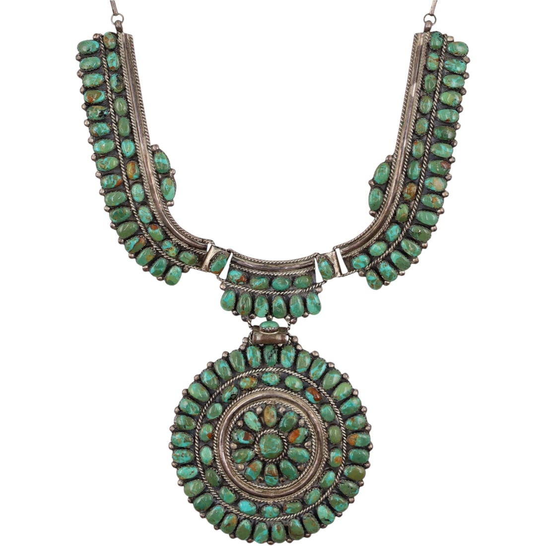 Vintage Juliana Williams & Martin Smiley Navajo Sterling Turquoise Necklace: Vintage Juliana Williams & Martin Smiley Navajo Sterling Turquoise Row Design Necklace 107g