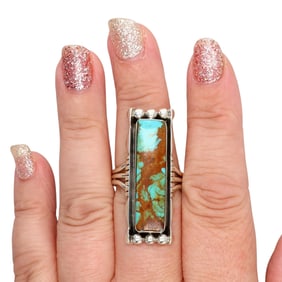 Larson Lee Navajo Sterling Kingman Turquoise Ring Sz 9.5