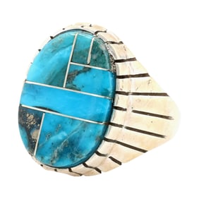Ray Jack Navajo Handmade Sterling Kingman Turquoise Ring Sz 8.25