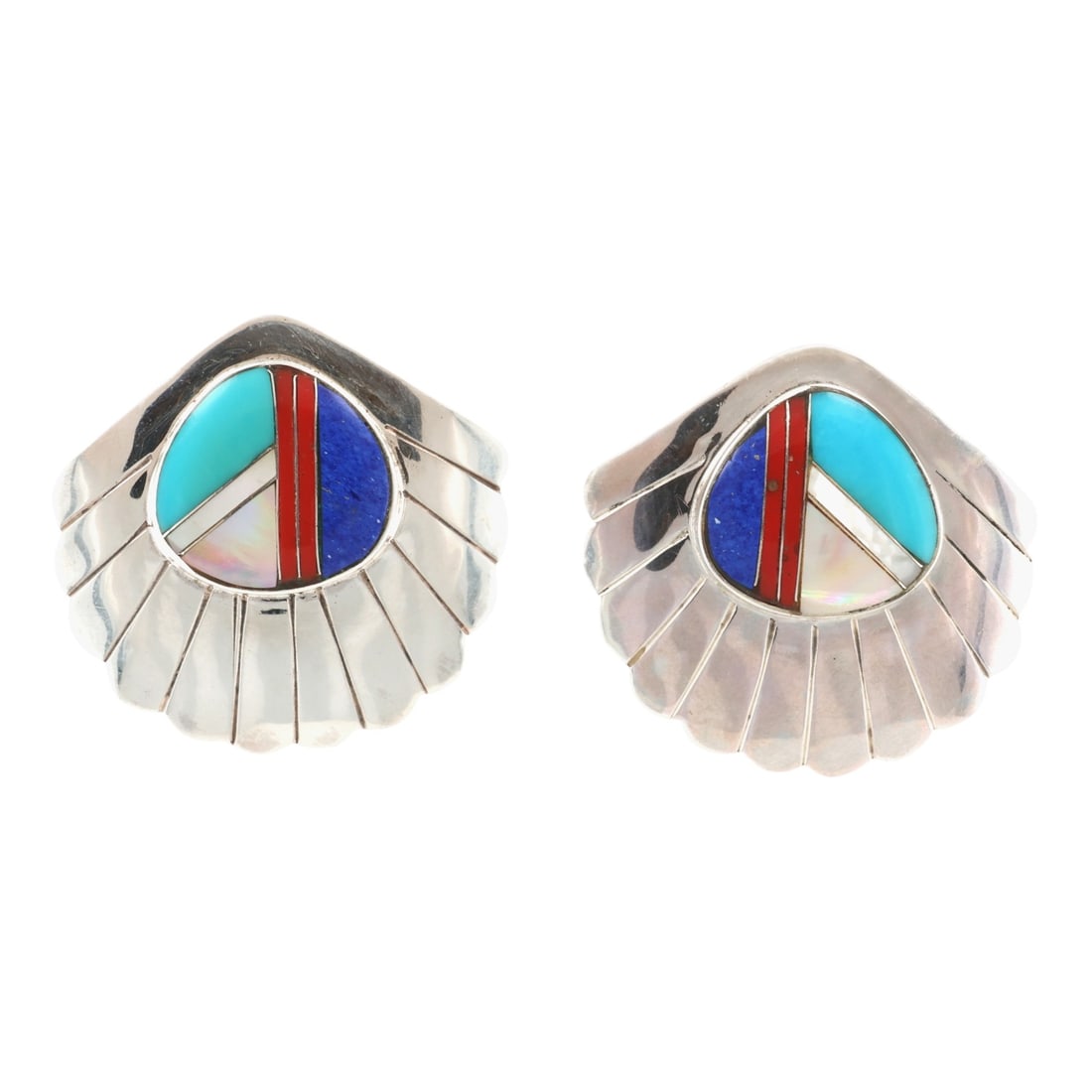 Vintage Navajo Sterling Multi-Stone Inlay Earrings (1 of 4)