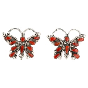 Alice Mutte Zuni Sterling Coral Butterfly Earrings