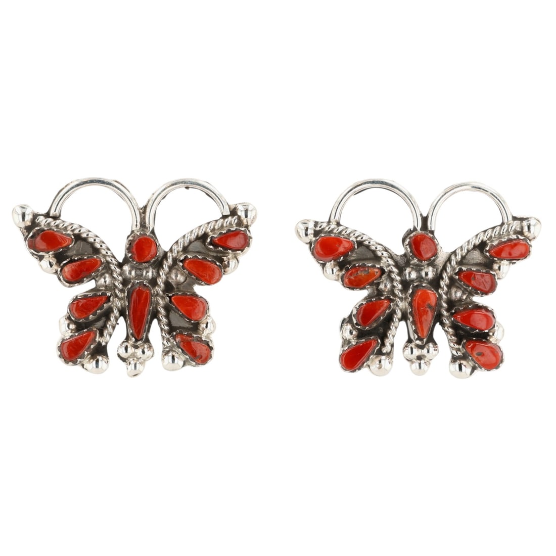 Alice Mutte Zuni Sterling Coral Butterfly Earrings (1 of 4)