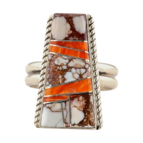 Wilbur Gray Navajo Sterling Multi-Stone Inlay Ring Sz 7.5