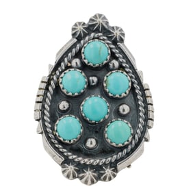 Kenny Lonjose Navajo Sterling Kingman Turquoise Cluster Ring Sz 9.25