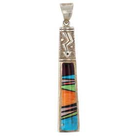 Cordell Brown Navajo Sterling Multi-Stone Inlay Pendant