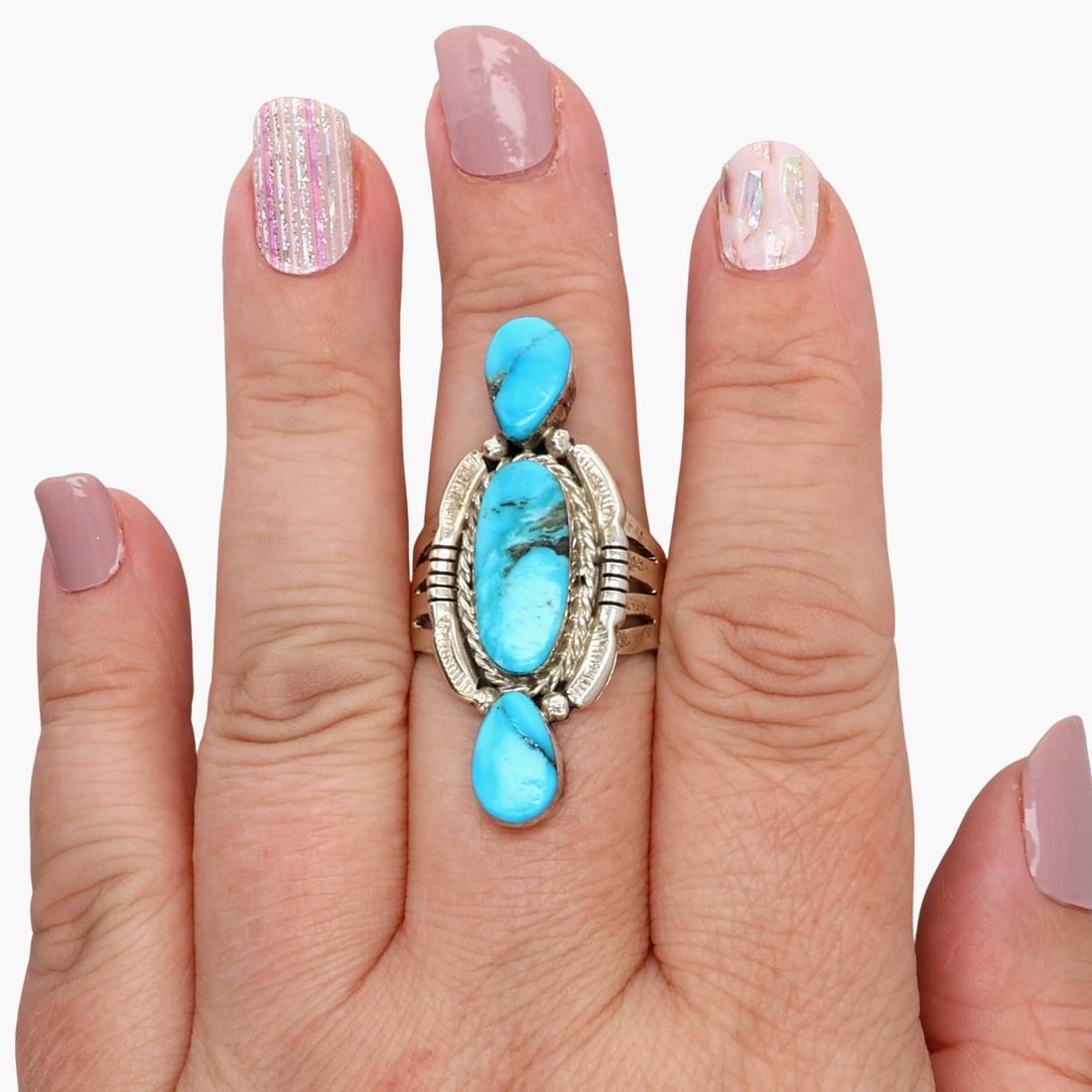 Mike Smith Navajo Sterling Kingman Turquoise Ring Sz 9.75: Mike Smith Navajo Sterling Kingman Turquoise Ring Sz 9.75, 11g