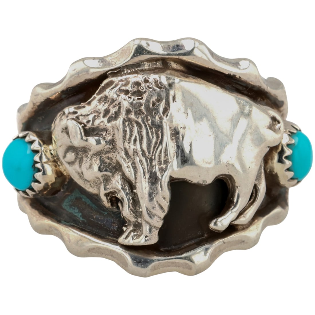 Genevieve Francisco Navajo Sterling Kingman Turquoise Buffalo Ring Sz 11 (1 of 8)