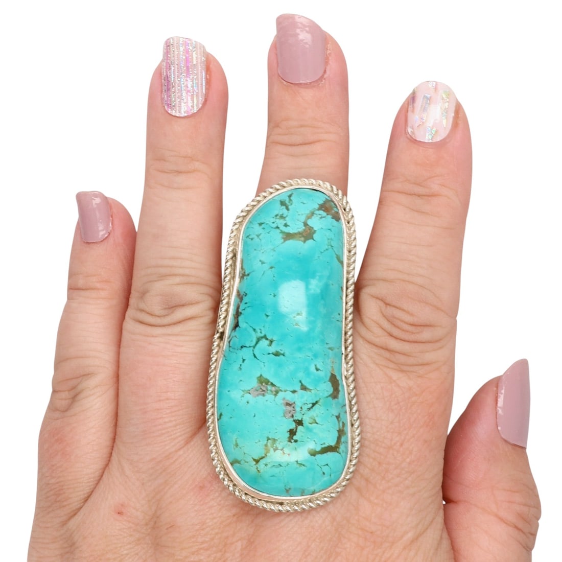 Chad Teller Navajo Sterling Tyrone Turquoise Nugget Ring Sz 13 (1 of 8)