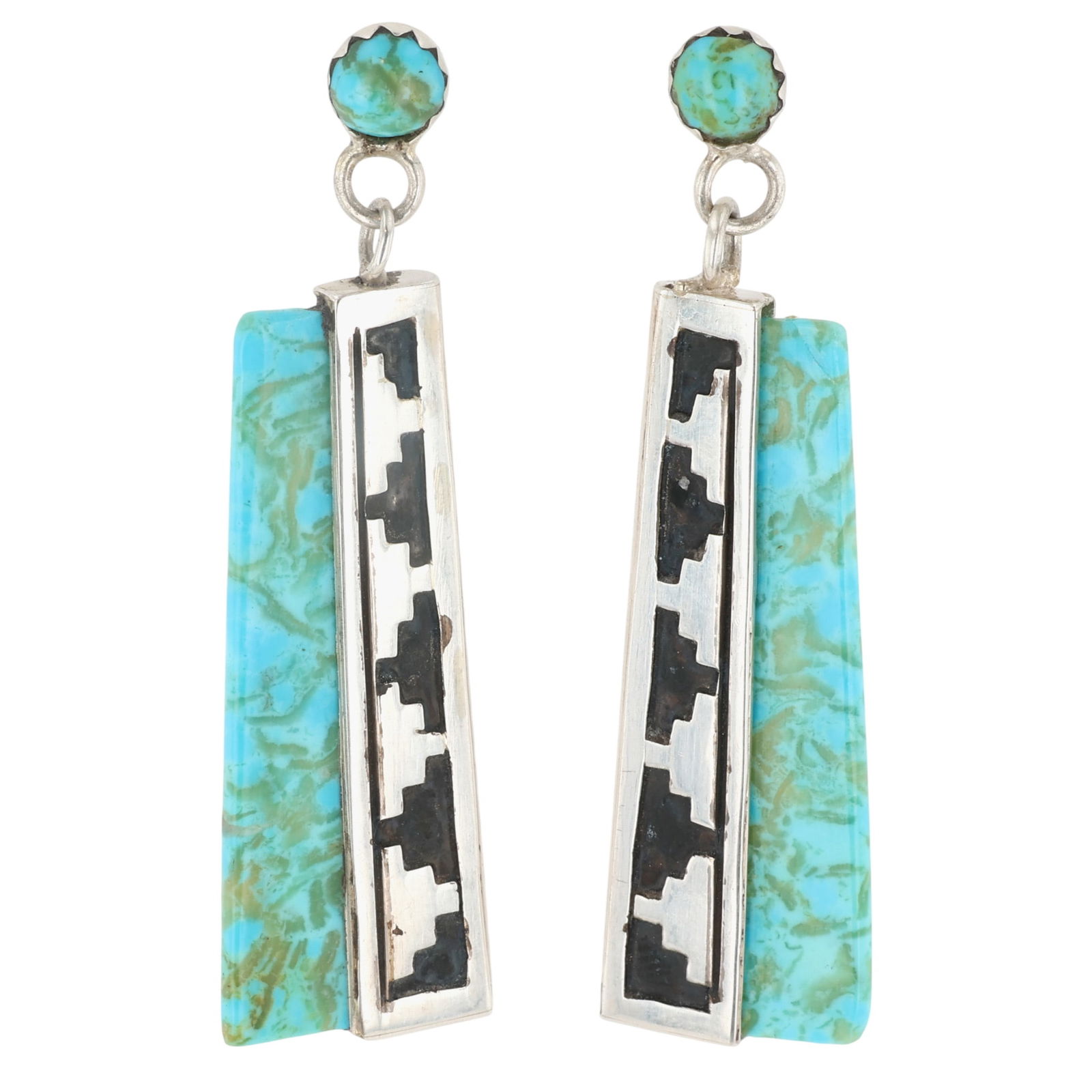 Eddie Johnson Navajo Sterling Kingman Turquoise Earrings (1 of 4)