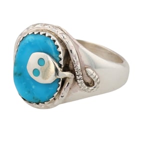 Joy Calavaza Zuni Sterling Turquoise Snake Ring Sz 9.25