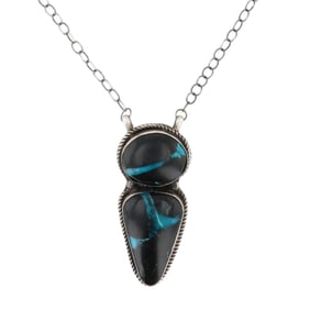 Tia Long Navajo Sterling Blue Moon Turquoise Necklace