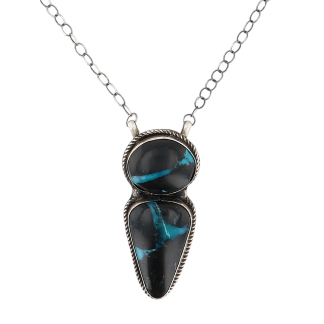Tia Long Navajo Sterling Blue Moon Turquoise Necklace: Tia Long Navajo Sterling Blue Moon Turquoise Necklace 16g