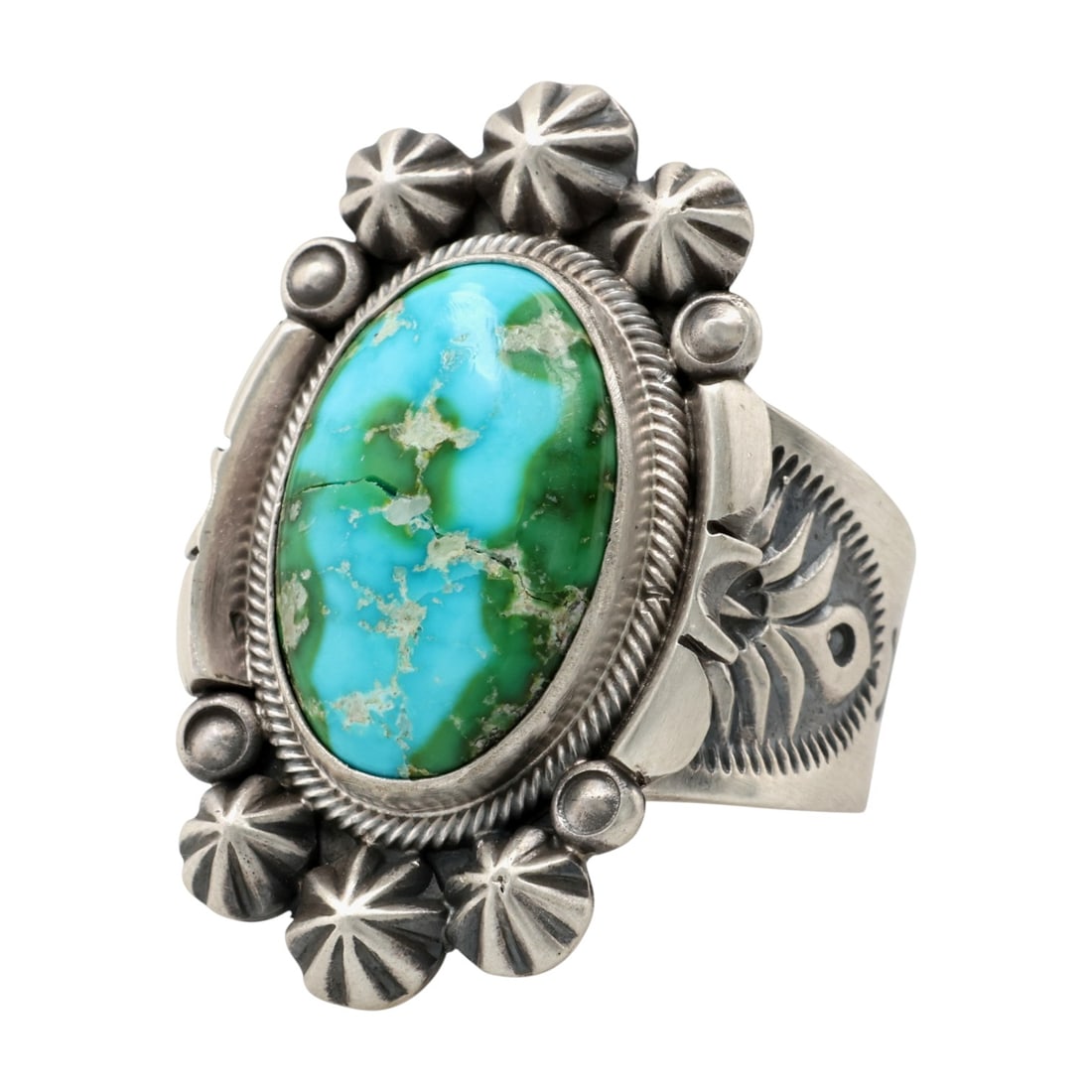 Daniel Benally Navajo Sterling Sonoran Gold Turquoise Ring Sz 9: Daniel Benally Navajo Sterling Sonoran Gold Turquoise Ring Sz 9, 16g-Cracked Stone