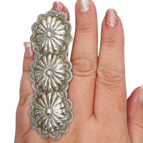 Chad Teller Navajo Huge Plain Silver Concho Ring Sz 9