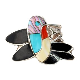 Ella Gia Sterling Multi-Stone Inlay Hummingbird Ring Sz 5.5
