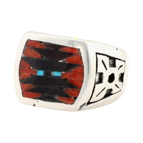 Charlotte Dishta Zuni Sterling Multi-Stone Inlay Ring Sz 9.25