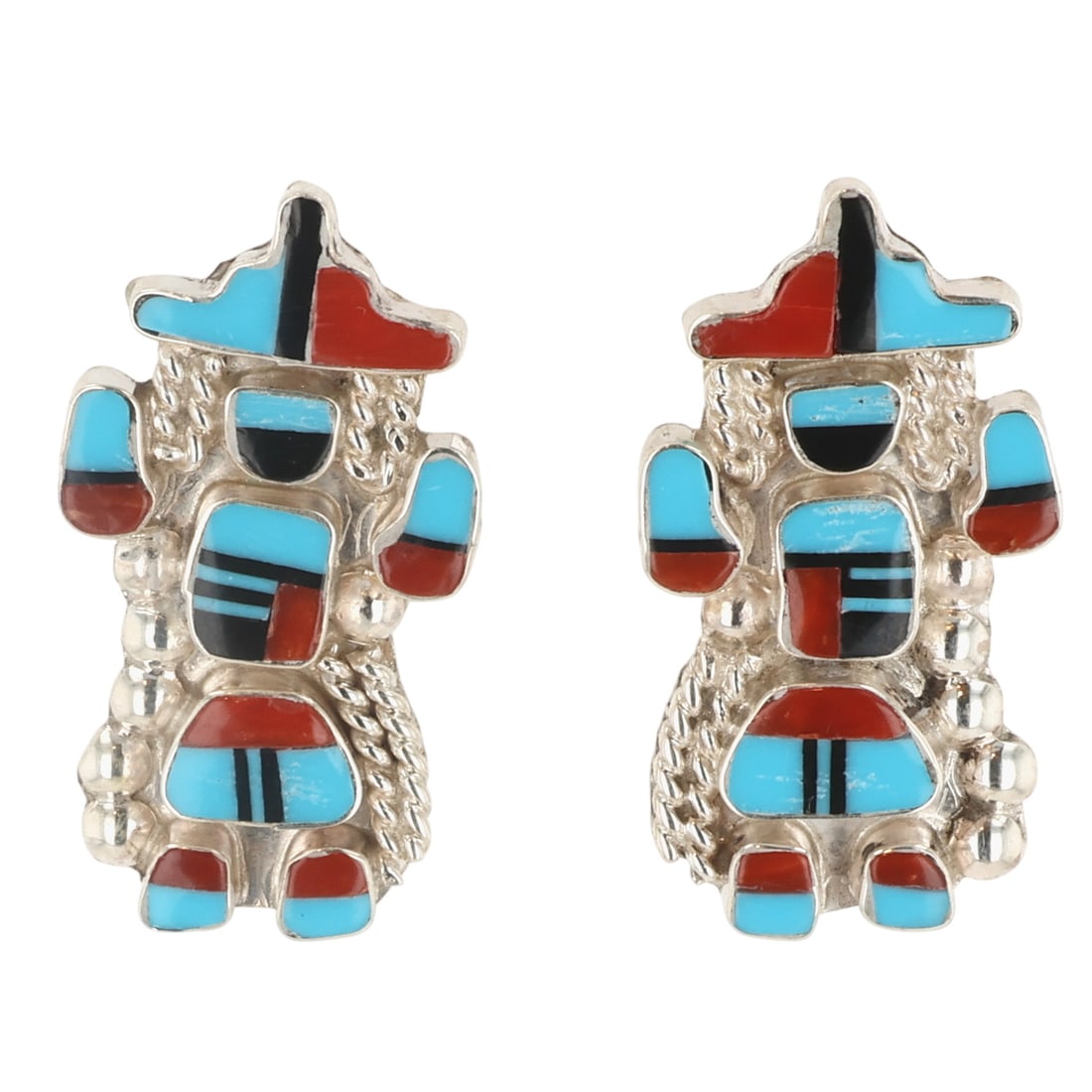 James Johnson Zuni Sterling Multi-Stone Kachina Earrings (1 of 4)