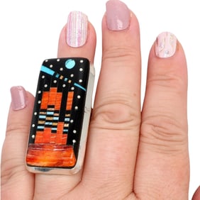 Ray Jack Navajo Sterling Multi-Stone Inlay Ring Sz 7.25