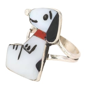 Shenel Comosoma Zunitoon Sterling Multi-Stone Snoopy Ring Sz 6.5