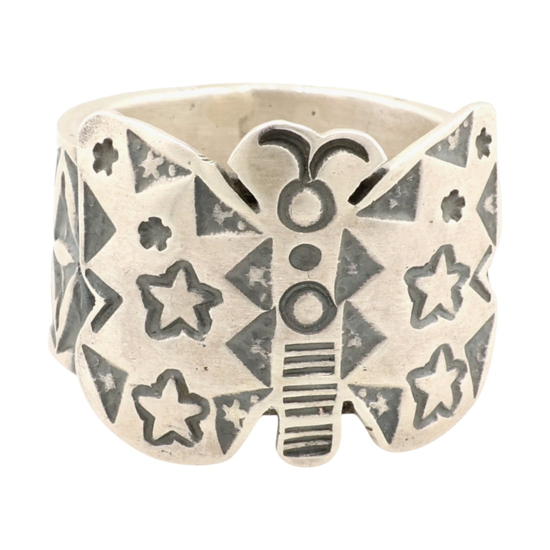 Bo Reeves Navajo Plain Silver Stamp Work Butterfly Ring Sz 10.75 (1 of 8)