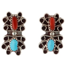 Vintage Navajo Sterling Multi-Stone Earrings