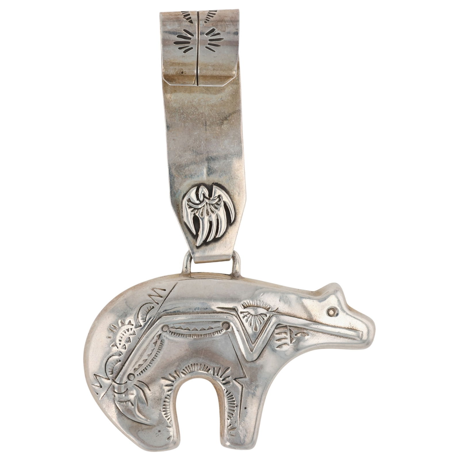 Vintage Navajo Plain Silver Heartline Bear Pendant (1 of 4)