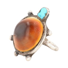 Vintage Navajo Sterling Multi-Stone Turtle Ring Sz 7