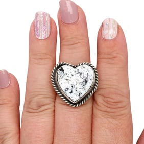 Johnny Dixon Navajo Sterling White Buffalo Heart Ring Sz 7.5