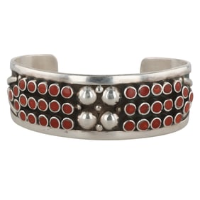 Vincent Shirley Navajo Sterling Mediterranean Coral Cuff Bracelet