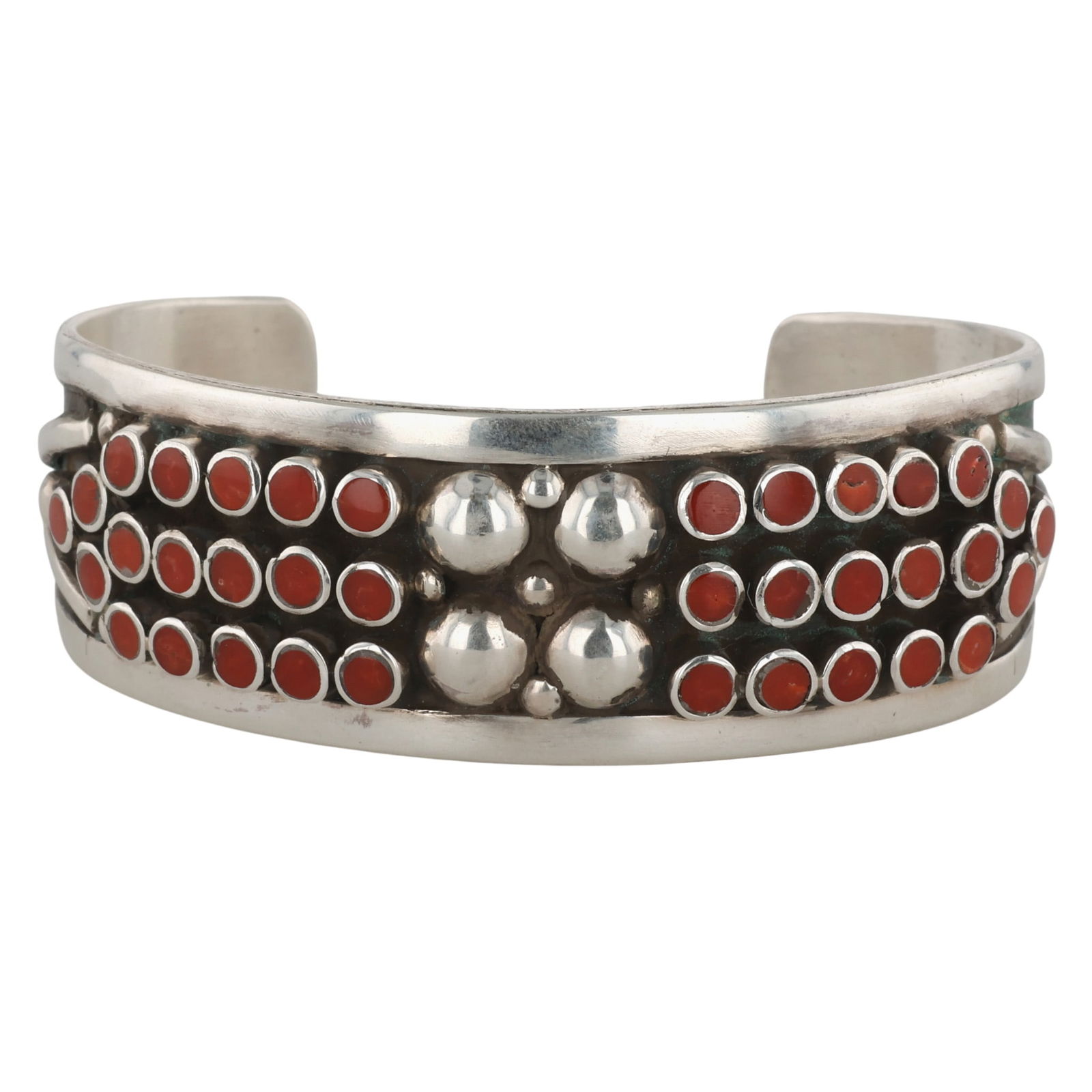 Vincent Shirley Navajo Sterling Mediterranean Coral Cuff Bracelet: Vincent Shirley Navajo Sterling Mediterranean Coral Cuff Bracelet 45g
