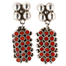 Vincent Shirley Navajo Sterling Mediterranean Coral Earrings