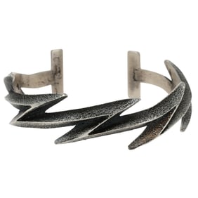 Aaron Anderson Navajo Tufa Cast Sterling Lightning Bolt Cuff Bracelet