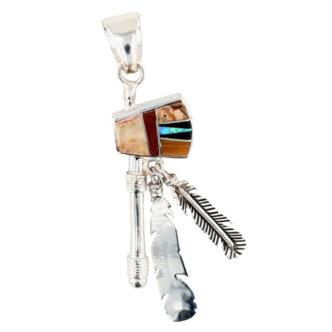 Calvin Begay Navajo Sterling Multi-Stone Inlay Tomahawk Reversible Pendant (1 of 6)