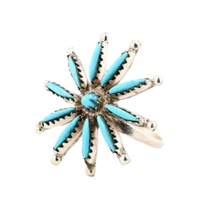 Yvette Kaamasee Zuni Sterling Turquoise Needlepoint Ring Sz 6.5