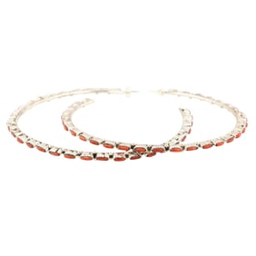 Anrelia Hughte Zuni Sterling Coral Needlepoint Hoop Earrings