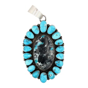 Antoinette Martinez Navajo Handmade Sterling Blue Moon Turquoise Pendant