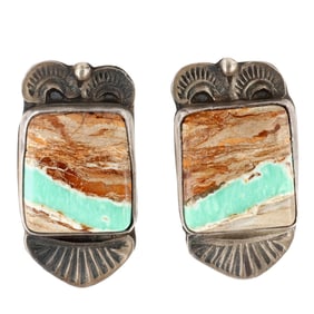 Richard C Jim Navajo Sterling Ribbon Turquoise Earrings