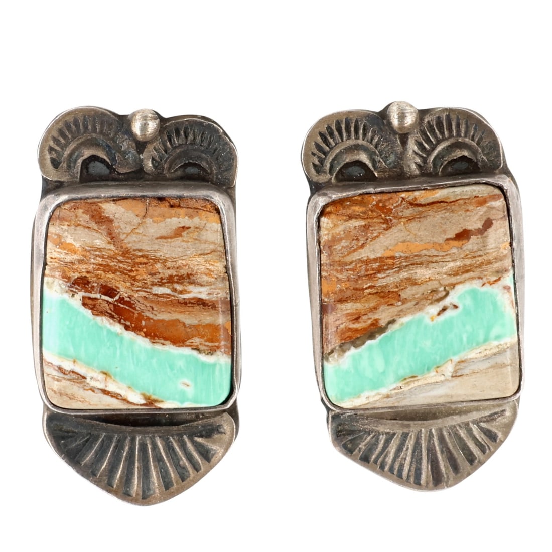 Richard C Jim Navajo Sterling Ribbon Turquoise Earrings (1 of 4)