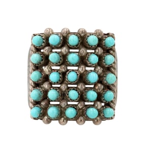 Signed Zuni Sterling Turquoise Snake Eye Ring Sz 4.75