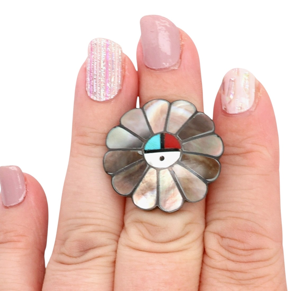 A. Gasper Zuni Sterling Multi-Stone Inlay Sunface Ring Sz 5.75 (1 of 7)