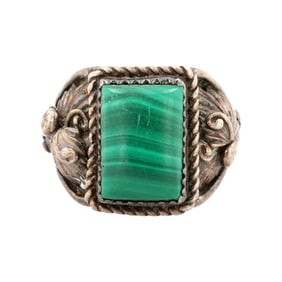 Jerry Johnson Navajo Malachite Sterling Ring Sz 9