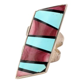 Frank Yazzie Navajo Sterling Multi-Stone Ring Sz 5.25